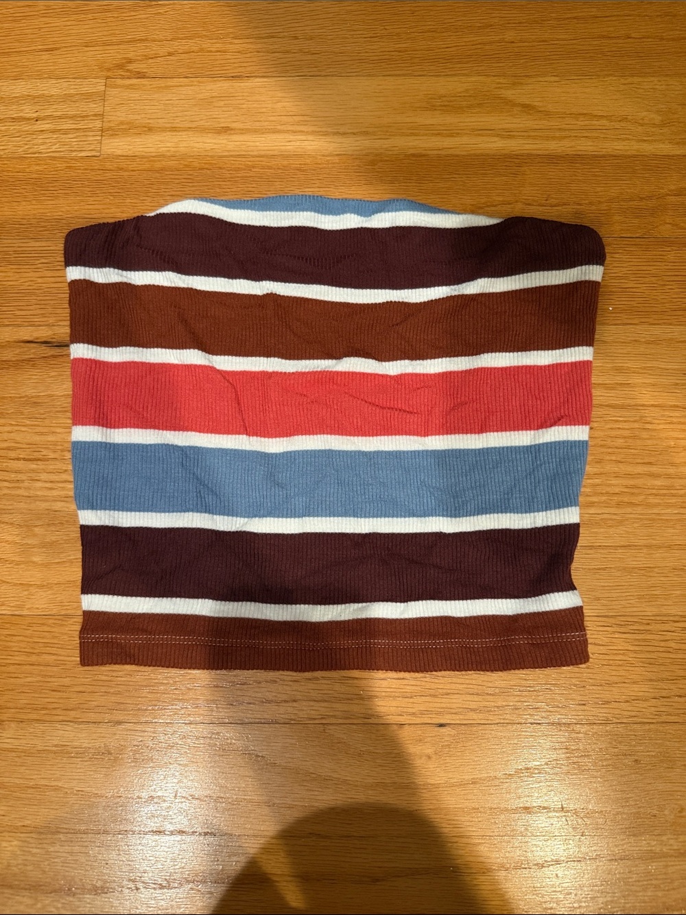 American Eagle Striped Ribbed Tube Top in Brown, Blue & Red